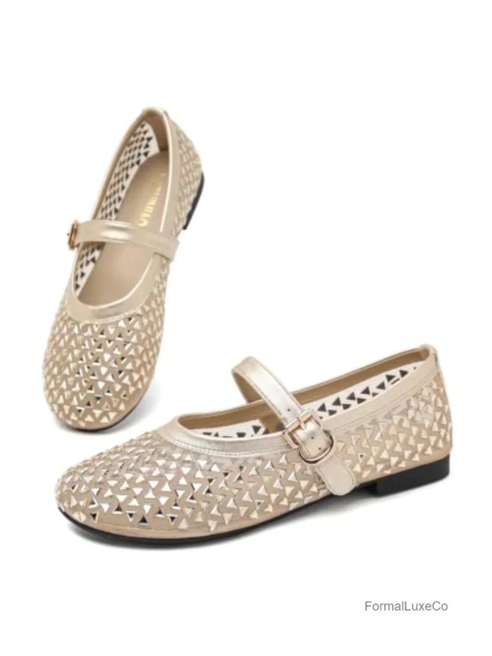Sparkly Rhinestone Mary Jane Ballet Flats with Adjustable Buckle Strap,